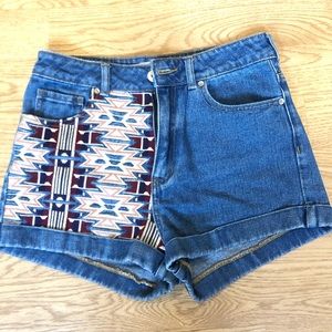 High Waist Aztec Denim Shorts